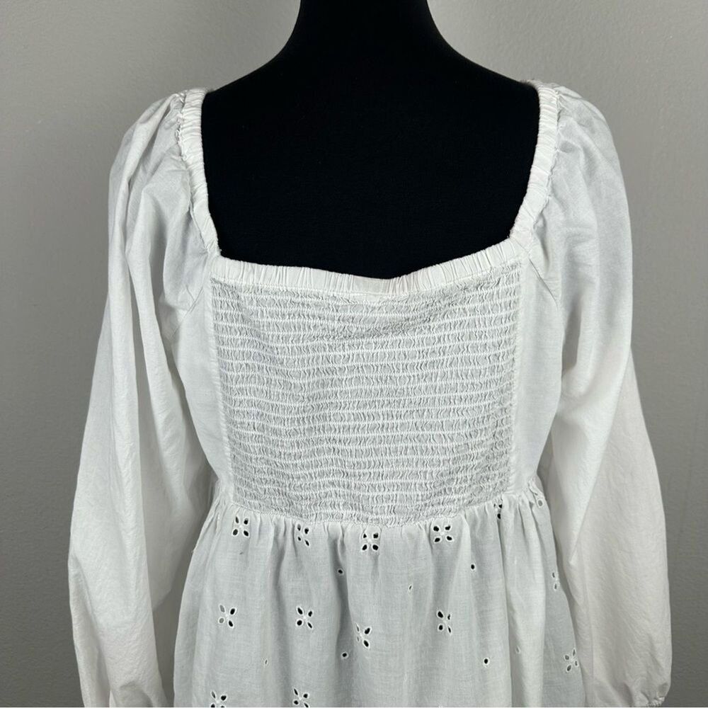 Old Navy Maternity Fit & Flare Top Womens Large White Sheer Embroidered Eyelet - Picture 8 of 12